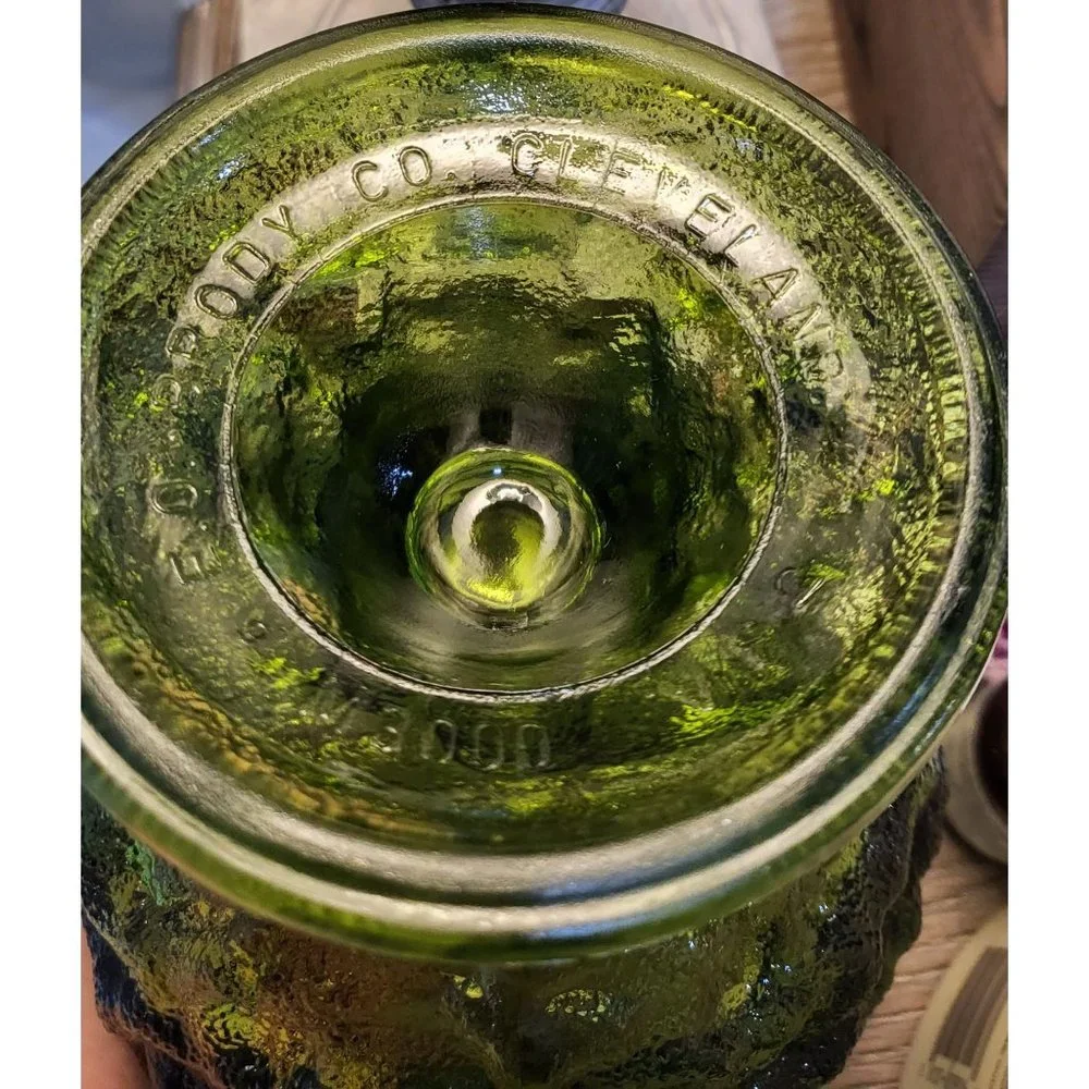 Vintage EO Brody‎ Crinkle Emerald Green Glass Footed Vase MCM